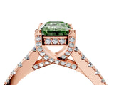 Rose gold Fancy Green Emerald  Brilliant Diamond Solitaire with Pavé Band and Four-Prong Setting 4