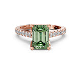 Rose gold Fancy Green Emerald  Brilliant Diamond Solitaire with Pavé Band and Four-Prong Setting