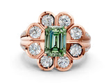 Rose gold Fancy Green Emerald  Brilliant Flower Halo Diamond Split Shank Ring_90