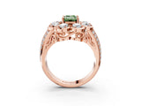 Rose gold Fancy Green Emerald  Brilliant Flower Halo Diamond Split Shank Ring_93