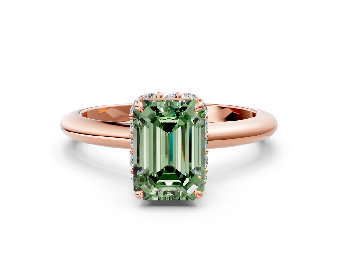 Rose gold Fancy Green Emerald  Brilliant Solitaire Engagement Ring with Six-Prong Setting and Classic Band_20