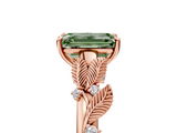 Rose gold Fancy Green Emerald  Brilliant Solitaire with Leaf Motif Band and Four-Prong Setting_68