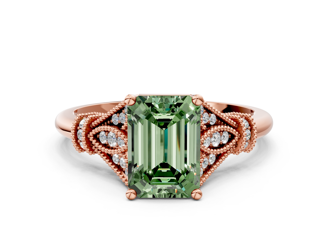 Rose gold Fancy Green Emerald  Brilliant Solitaire with Pave Band and Four-Prong Setting_14