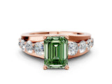 Rose gold Fancy Green Emerald  Brilliant Solitaire with Side Stones on a Pave Band and Four-Prong Setting_24
