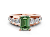 Rose gold Fancy Green Emerald  Brilliant Solitaire with Side Stones on a Pave Band and Four-Prong Setting_37
