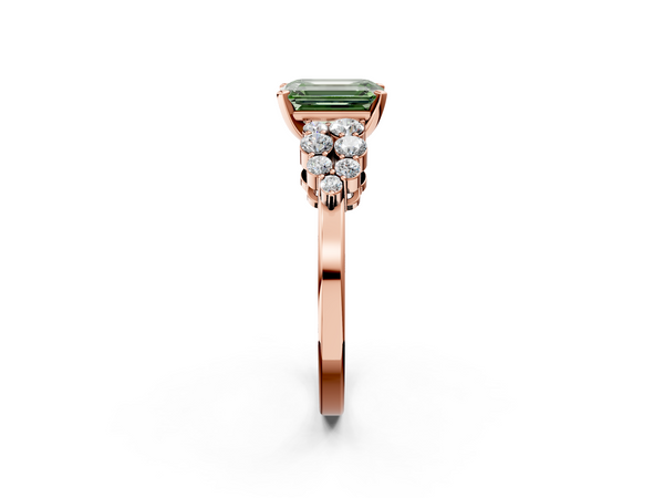 Rose gold Fancy Green Emerald  Cluster Diamond Engagement Ring with Pavé Band and Four-Prong Setting