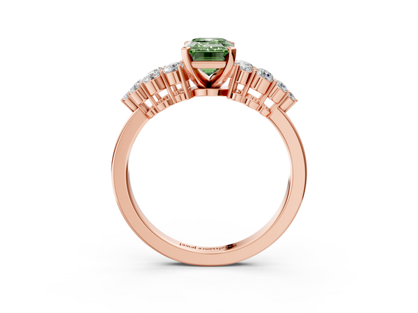 Rose gold Fancy Green Emerald  Cluster Diamond Engagement Ring with Pavé Band and Four-Prong Setting
