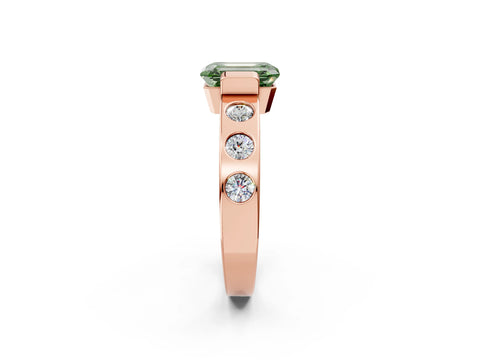 Rose gold Fancy Green Emerald Cut Brilliant Channel-Set Diamond Ring with Bezel Prong Setting_2