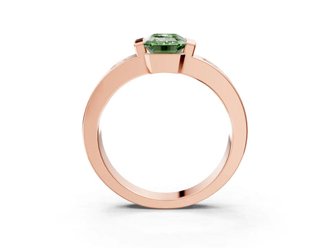 Rose gold Fancy Green Emerald Cut Brilliant Channel-Set Diamond Ring with Bezel Prong Setting_3