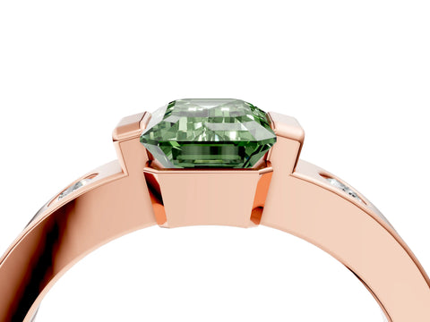 Rose gold Fancy Green Emerald Cut Brilliant Channel-Set Diamond Ring with Bezel Prong Setting_4