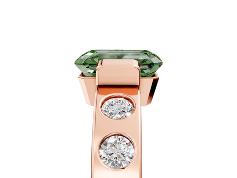 Rose gold Fancy Green Emerald Cut Brilliant Channel-Set Diamond Ring with Bezel Prong Setting_5