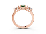Rose gold Fancy Green Emerald Cut Brilliant Diamond Cluster Accent Solitaire Ring with Prong Setting_3