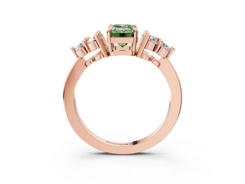 Rose gold Fancy Green Emerald Cut Brilliant Diamond Cluster Accent Solitaire Ring with Prong Setting_3