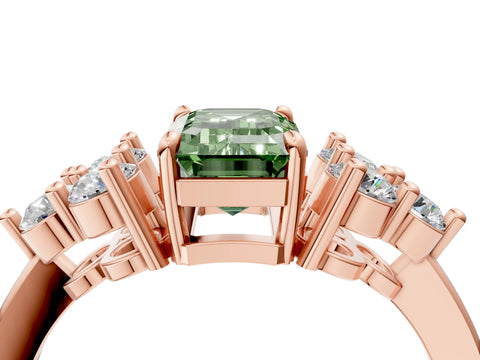 Rose gold Fancy Green Emerald Cut Brilliant Diamond Cluster Accent Solitaire Ring with Prong Setting_4