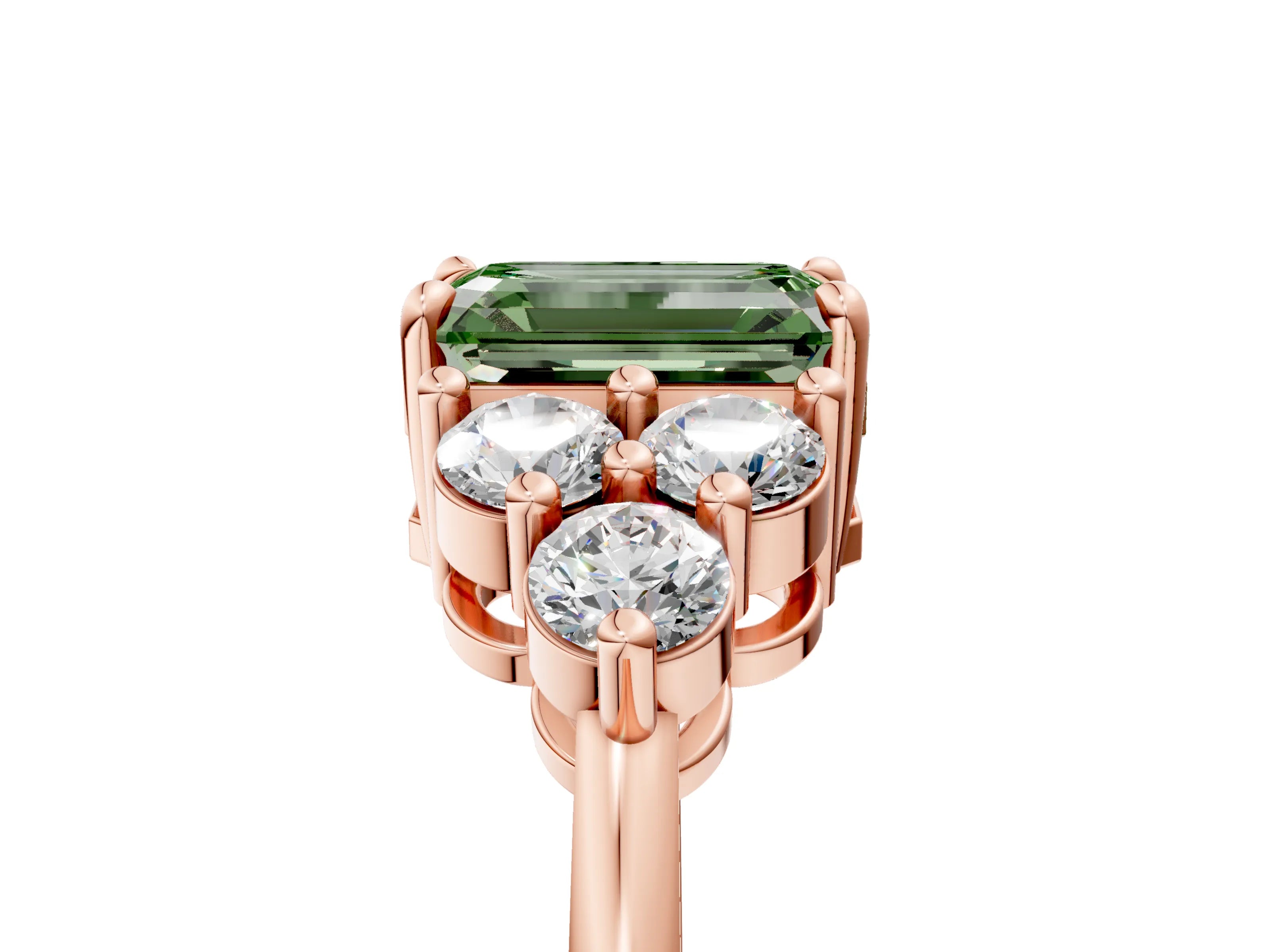 Rose gold Fancy Green Emerald Cut Brilliant Diamond Cluster Accent Solitaire Ring with Prong Setting_5