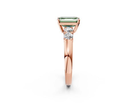 Rose gold Fancy Green Emerald Cut Brilliant Diamond Five-Stone Engagement Ring with Prong Setting on a Classic Band_5