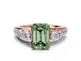 Rose gold Fancy Green Emerald Cut Brilliant Diamond Pavé Band with Six-Prong Setting
