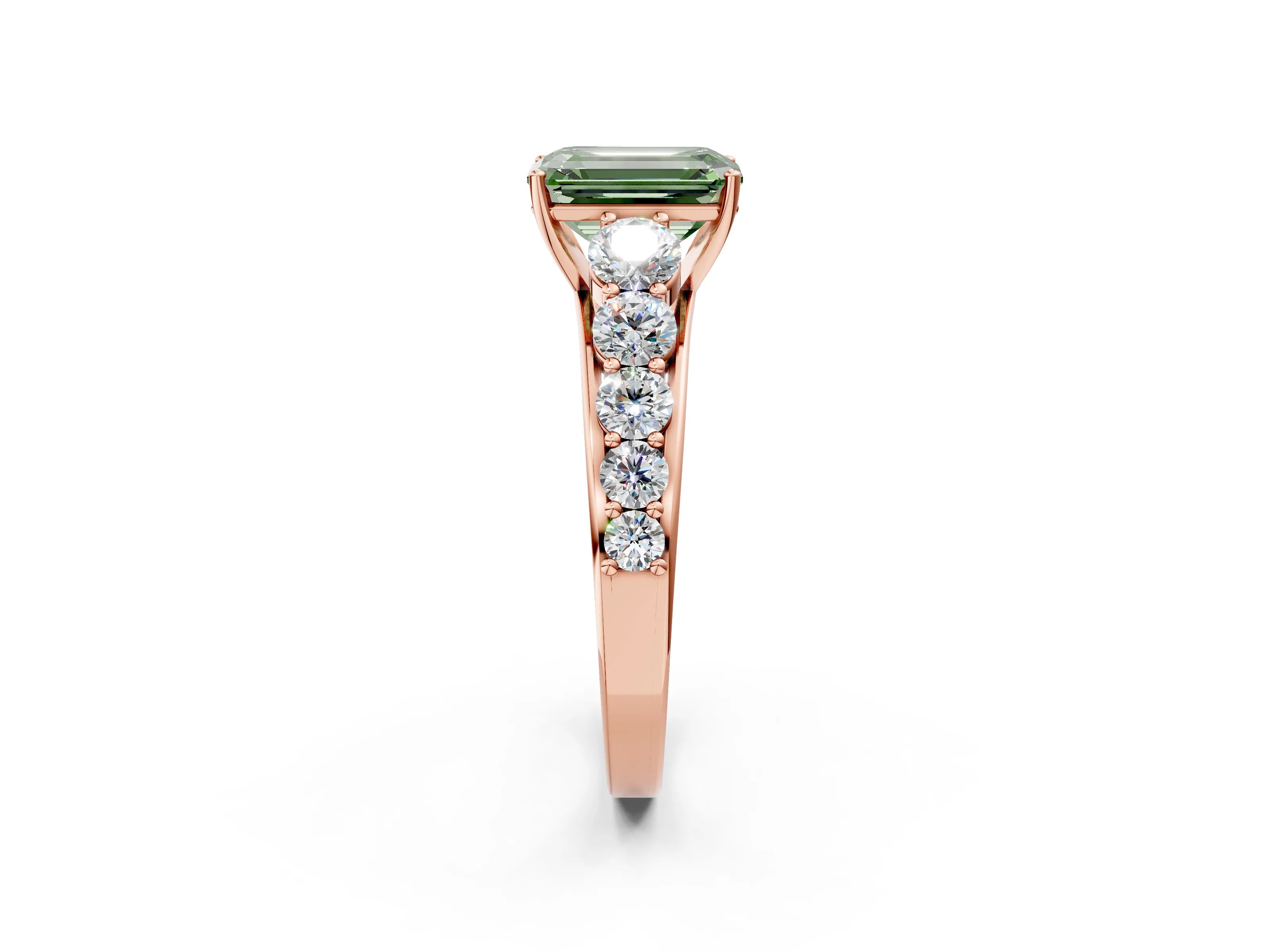 Rose gold Fancy Green Emerald Cut Brilliant Diamond Pavé Band with Six-Prong Setting_2