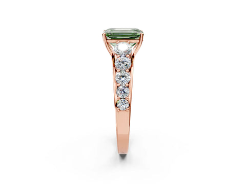 Rose gold Fancy Green Emerald Cut Brilliant Diamond Pavé Band with Six-Prong Setting_2