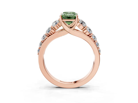 Rose gold Fancy Green Emerald Cut Brilliant Diamond Pavé Band with Six-Prong Setting_3