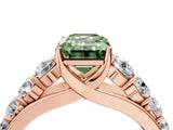 Rose gold Fancy Green Emerald Cut Brilliant Diamond Pavé Band with Six-Prong Setting_4