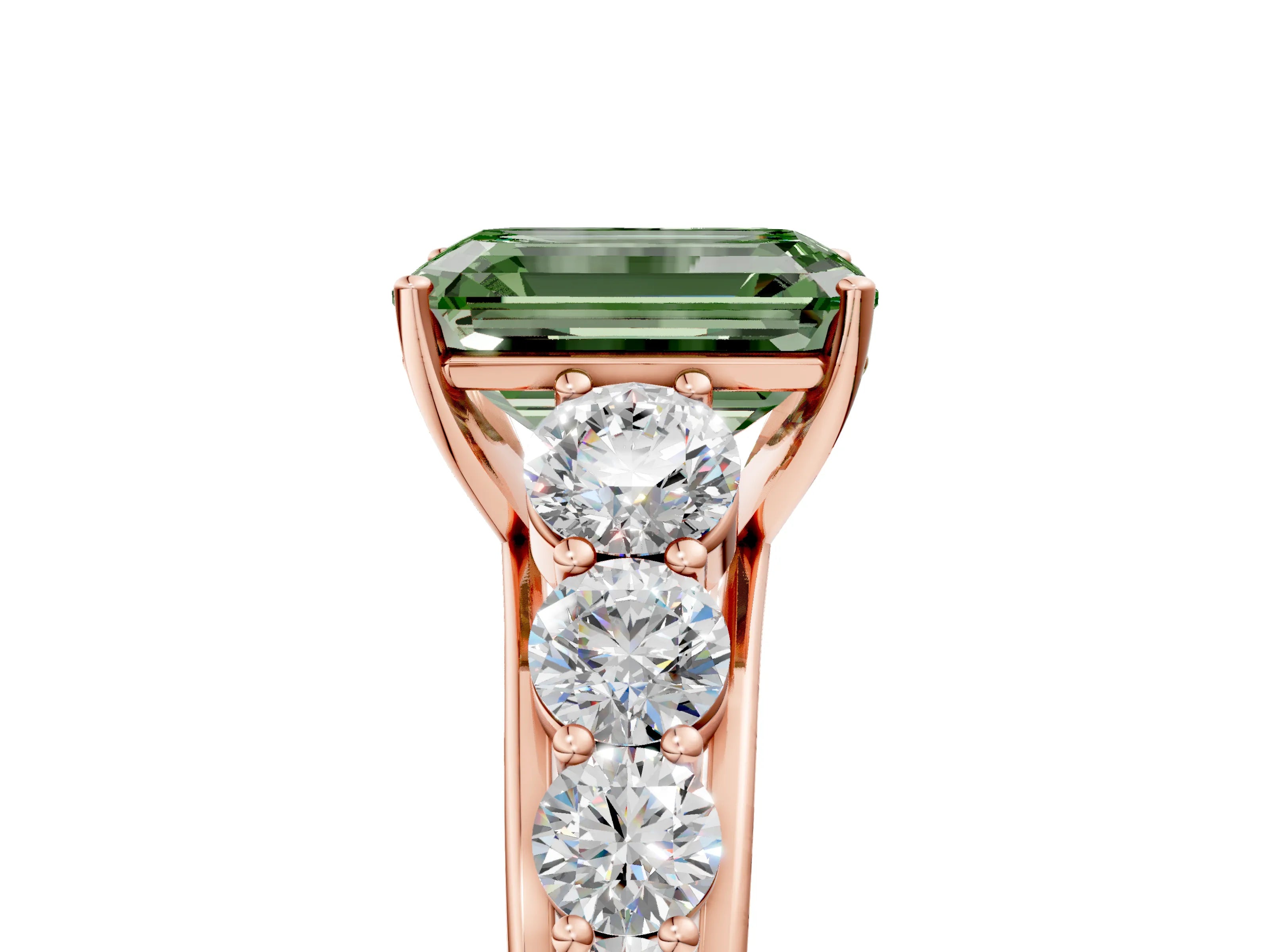 Rose gold Fancy Green Emerald Cut Brilliant Diamond Pavé Band with Six-Prong Setting_5