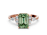 Rose gold Fancy Green Emerald Cut Brilliant Diamond Solitaire Ring with Pear Side Stones and Four-Prong Setting_3