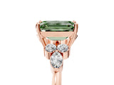 Rose gold Fancy Green Emerald Cut Brilliant Diamond Solitaire Ring with Pear Side Stones and Four-Prong Setting_8