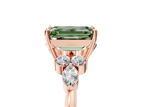 Rose gold Fancy Green Emerald Cut Brilliant Diamond Solitaire Ring with Pear Side Stones and Four-Prong Setting_8