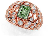 Rose gold Fancy Green Emerald Cut Brilliant Halo Pave Diamond Milgrain Ring_1