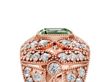Rose gold Fancy Green Emerald Cut Brilliant Halo Pave Diamond Milgrain Ring_5