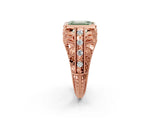 Rose gold Fancy Green Emerald Cut Brilliant Milgrain Filigree Diamond Ring with Square Prong Setting_2