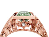Rose gold Fancy Green Emerald Cut Brilliant Milgrain Filigree Diamond Ring with Square Prong Setting_4