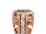 Rose gold Fancy Green Emerald Cut Brilliant Milgrain Filigree Diamond Ring with Square Prong Setting_5