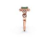 Rose gold Fancy Green Emerald Cut Brilliant Milgrain Pave Heart Band Solitaire Ring_2