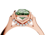Rose gold Fancy Green Emerald Cut Brilliant Solitaire Diamond Ring with Channel Set Band and Bar Prong Setting_4