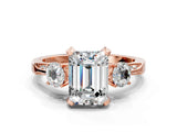 Rose gold Fancy Green Emerald Cut Brilliant Three-Stone Diamond Ring with Pavé Band and Four-Prong Setting_3
