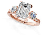 Rose gold Fancy Green Emerald Cut Brilliant Three-Stone Diamond Ring with Pavé Band and Four-Prong Setting_4