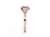 Rose gold Fancy Green Emerald Cut Brilliant Three-Stone Diamond Ring with Pavé Band and Four-Prong Setting_5