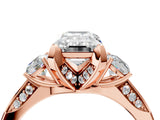 Rose gold Fancy Green Emerald Cut Brilliant Three-Stone Diamond Ring with Pavé Band and Four-Prong Setting_7