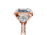 Rose gold Fancy Green Emerald Cut Brilliant Three-Stone Diamond Ring with Pavé Band and Four-Prong Setting_8