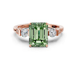 Rose gold Fancy Green Emerald Cut Brilliant Three-Stone Pave Band with Four-Prong Setting