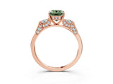 Rose gold Fancy Green Emerald Cut Brilliant Three-Stone Pave Band with Four-Prong Setting_3