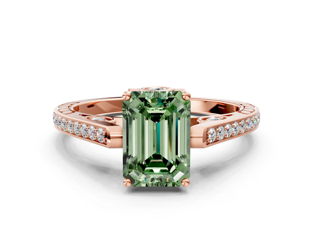Rose gold Fancy Green Emerald  Cut Cathedral Pave Diamond Engagement Ring with Six-Prong Setting_32