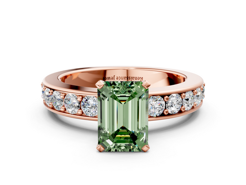Rose gold Fancy Green Emerald  Cut Channel Set Diamond Engagement Ring with Four-Prong Setting_250