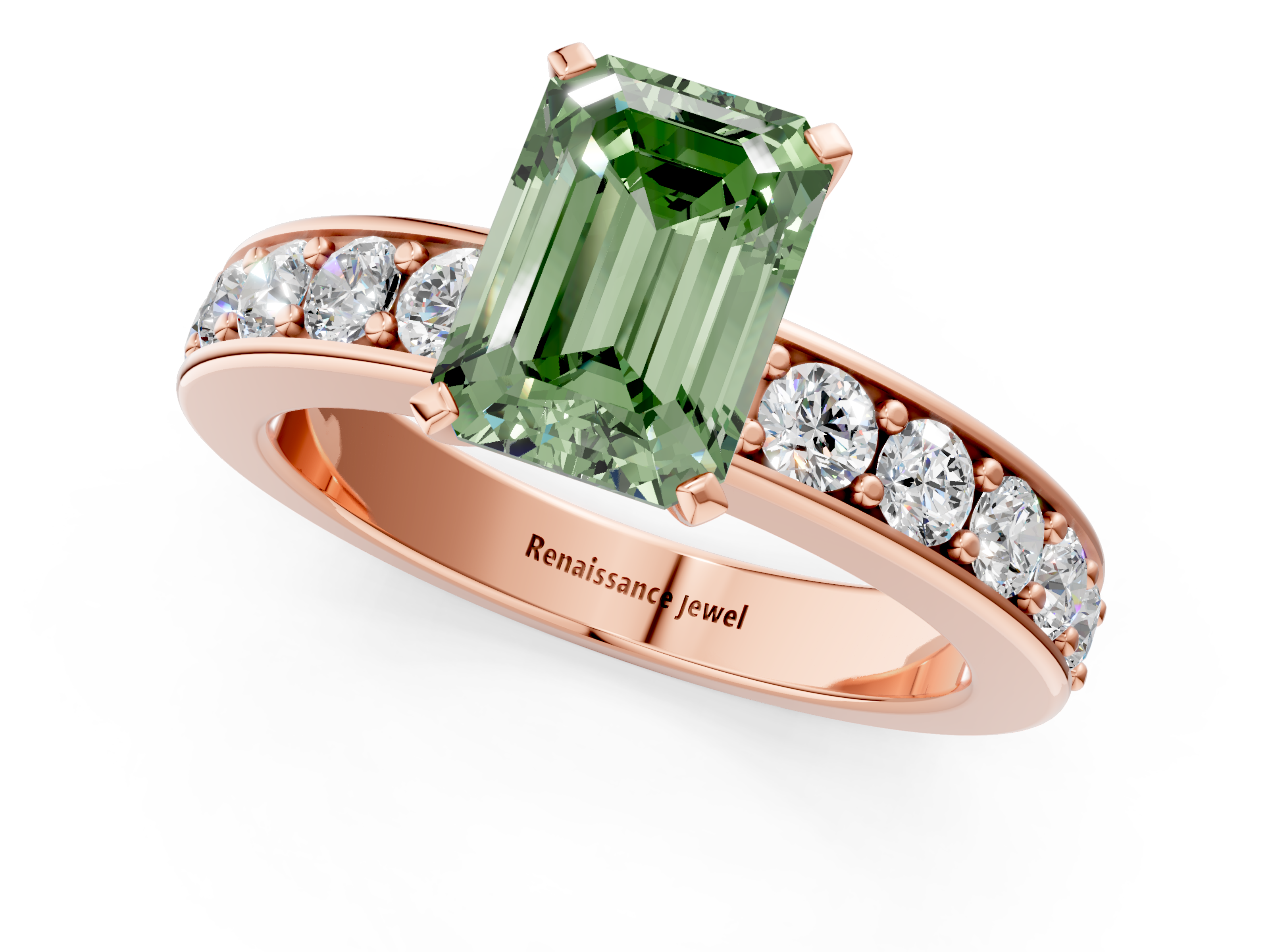 Rose gold Fancy Green Emerald  Cut Channel Set Diamond Engagement Ring with Four-Prong Setting_251