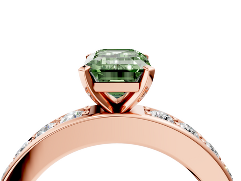 Rose gold Fancy Green Emerald  Cut Channel Set Diamond Engagement Ring with Four-Prong Setting_254