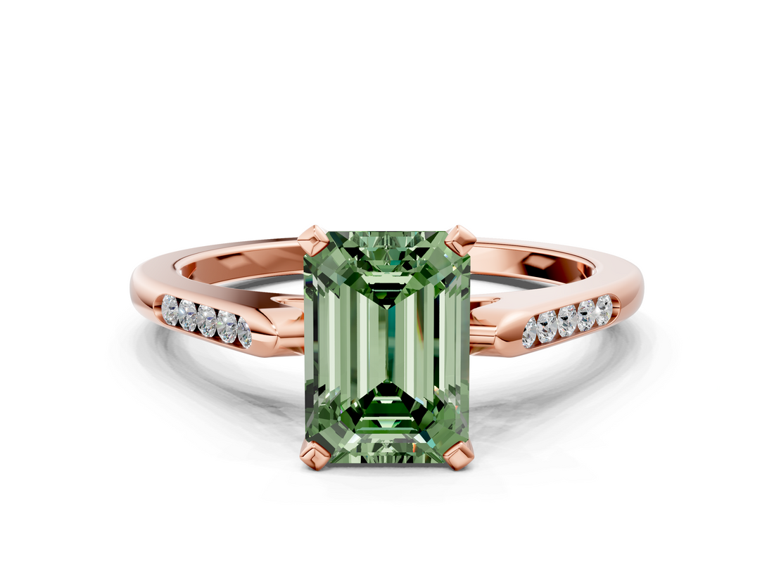 Rose gold Fancy Green Emerald  Cut Channel Set Solitaire Engagement Ring with Four-Prong Setting_220
