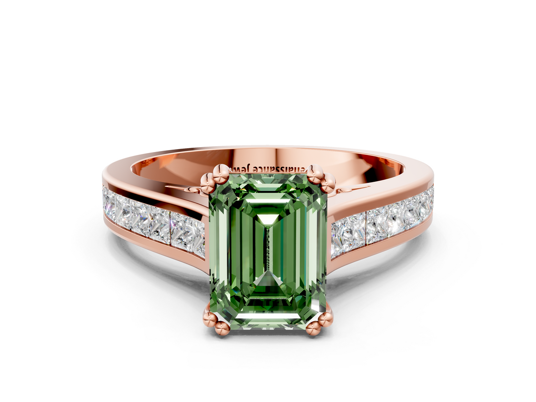 Rose gold Fancy Green Emerald  Cut Channel Set Solitaire Engagement Ring with Prong Setting_20
