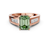 Rose gold Fancy Green Emerald Cut Cut Channel Set Solitaire Ring with Four-Prong Setting